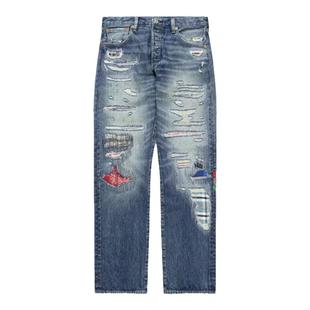 致敬初代20th第八代长寿牛王501破坏水洗补丁复古丹宁直筒牛仔裤