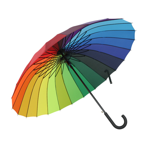24骨自动彩虹长柄超大雨伞抗风晴雨伞直杆伞男女双人抗风暴大雨伞