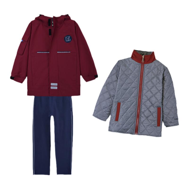 小学生校服秋冬冲锋衣套装儿童加厚防水三件套初中生上衣运动班服