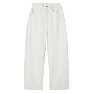 热风女士牛仔裤白色长裤2026年春季新款宽松廓形牛仔裤直筒长裤