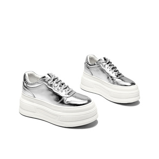 JOOC玖诗厚底板鞋春季新款牛皮系带休闲鞋小白鞋增高运动女鞋