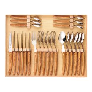 法国狼头CLAUDE DOZORME牛排刀叉勺橄榄木刺柏木手柄家用木盒装