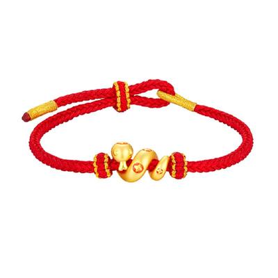 【中国黄金】珍尚银足银卷卷蛇编织红手绳手链新年礼物送女友闺蜜