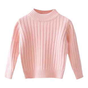 儿童白色毛衣圆领打底衫秋冬男童女童纯色加绒加厚宝宝套头针织衫