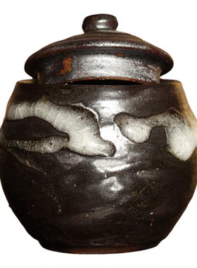 中国台湾陶艺师萧侦应（拙一）手绘仿古手工灰釉志野茶罐功夫茶具