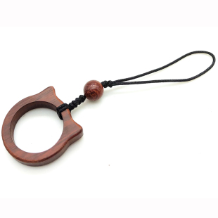 猫咪檀木手机挂绳指环扣短款个性创意手机挂饰钥匙扣可爱u盘挂件