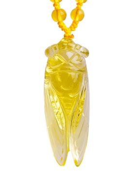 黄水晶手工金蝉知了金蝉吊坠合成水晶男女款生日礼物毛衣链情侣