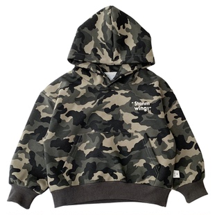 男童秋冬加绒卫衣2025新款迷彩纯棉一体绒套头衫儿童春秋连帽上衣