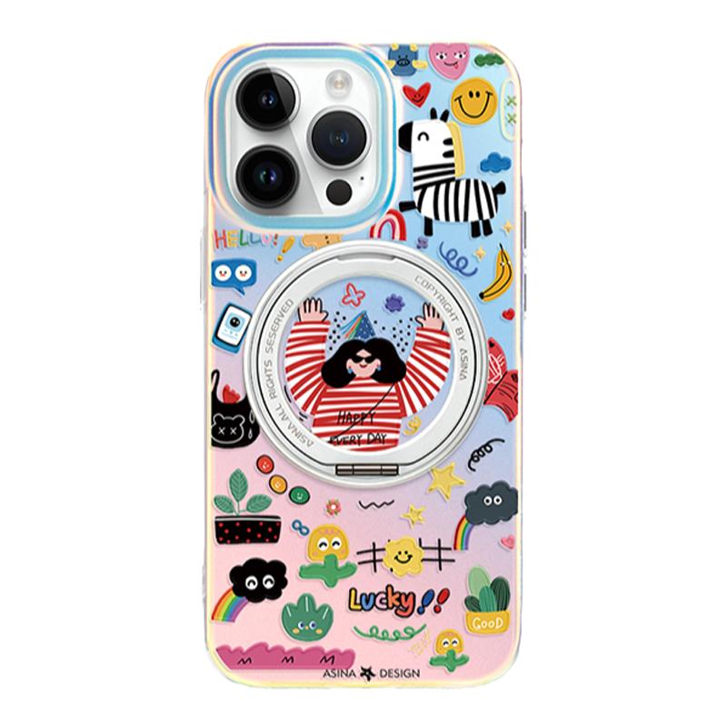 MASFEIL × 抓住快乐联名适用苹果15Promax手机壳新款14旋转磁吸支架iPhone16Pro保护套支点13全包防摔女Lo5