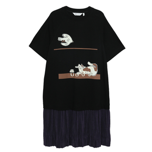 MOVEUP幻走2025夏季新款.FUN系列圆领印花压褶纯棉针织显瘦连衣裙