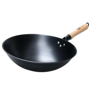 陆川铁人牌老式生铸铁炒锅家用不粘燃气灶圆尖底无涂层平底炒菜锅