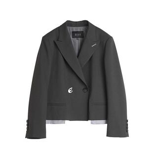 ELLE法式短款西装外套女2026春季新款通勤百搭正肩显瘦灰色小西服