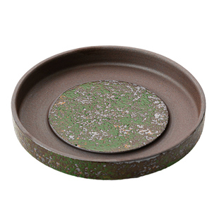 老岩泥青苔绿粗陶壶承|复古原矿陶瓷圆茶托盘中式功夫茶具干泡盘