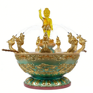 树脂彩绘浴佛盆九龙喷水太子佛浴佛像浴佛节用家里寺院浴佛勺摆件