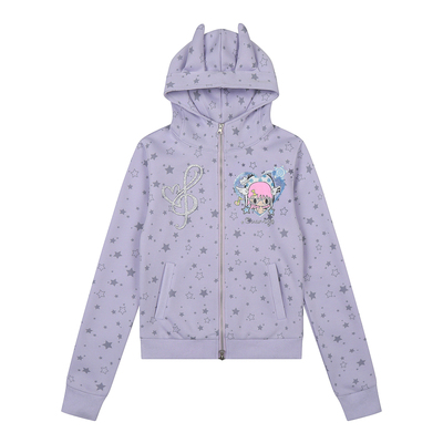 复古轻亚满印星星少女短款开衫