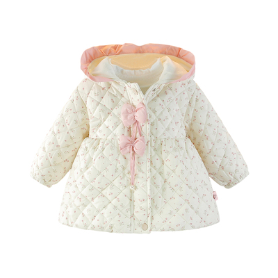 女童碎花棉服加绒加绒夹棉外套