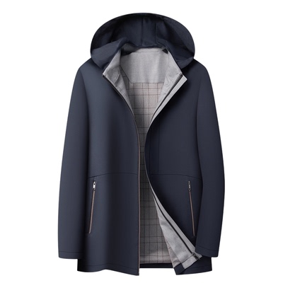 高端休闲夹克男常规连帽风衣外套