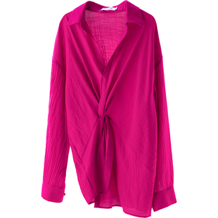 衬衫衬衣小衫上衣女法式小众设计不规则新款高级气质长袖火龙果色