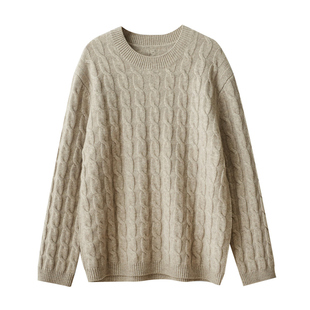 重磅500g全羊毛 双股18支女士复古绞花毛衣加厚针织衫 秋冬款女装