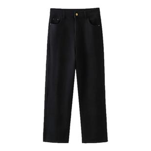 大码女装高腰直筒宽松阔腿显瘦牛仔裤2025春秋季新款休闲黑色长裤