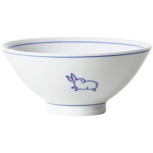 肆月 中式复古吃饭碗家用陶瓷小兔子碗米饭碗斗笠碗5英寸小碗单个