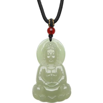 周六福和田玉吊坠女玉观音坐莲玉坠青玉石挂件官方正品新年礼物