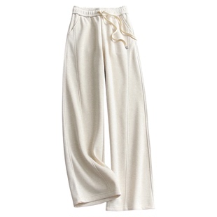 加厚不臃肿显高显瘦松紧腰宽松直筒裤亲肤保暖阔腿裤女休闲裤Q600