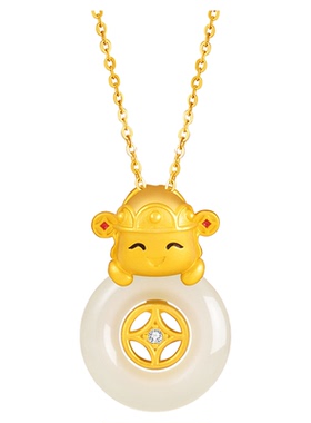 和田玉财神项链女款纯银