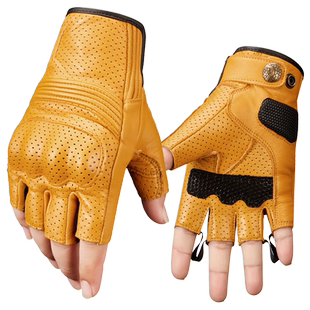 复古摩托车半指皮手套男女夏季机车骑行山羊皮防摔防滑透气刘伯初