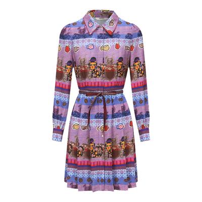 tanni简约复古印花衬衫领连衣裙