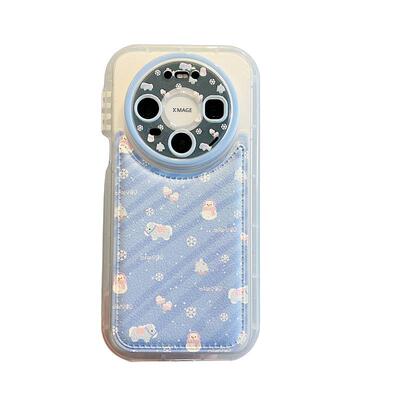 拓岚 适用华为mate80promax新款手机壳秋冬蓝色雪人小马皮质折叠支架mate80/70/60proC腕带挂绳pura70/80pro