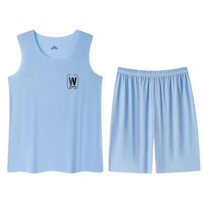 螺纹冰丝睡衣男款夏季薄款凉感背心短裤套装男士无袖可外穿家居服