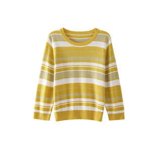 【春日明媚条纹衫】OSA欧莎减龄七分袖套头衫女春季新款黄色上衣