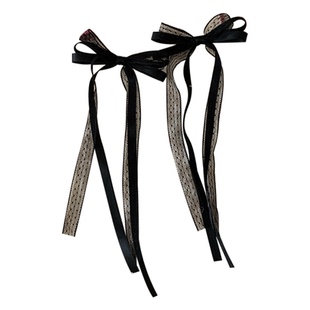 黑色芭蕾风蝴蝶结蕾丝飘带发夹双马尾丝带绑发编发卡头饰鸭嘴夹子