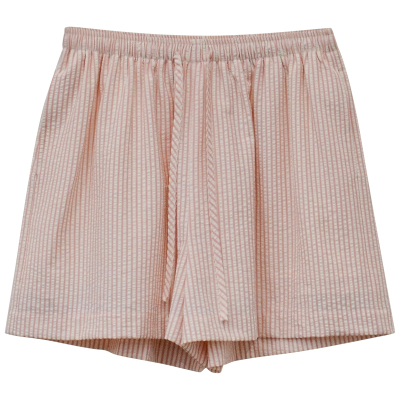 粉色宽松条纹短裤松紧腰休闲裤