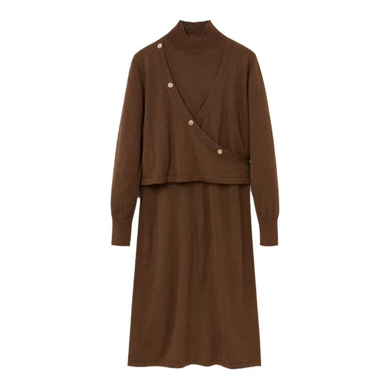 OVV秋冬热卖女装舒适丝羊毛混纺假两件针织连衣裙