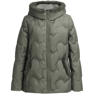 马天奴绿色连帽短款羽绒服