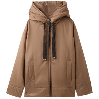 老钱风简约质感连帽抽绳保暖外套