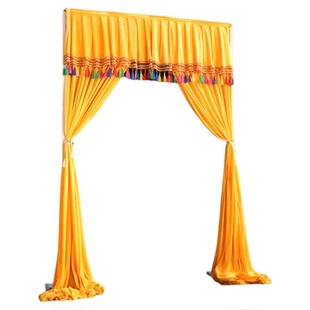 佛堂寺庙背景门帘装饰布幔纱幔隔断帘挂布黄色金丝绒背景幕布装饰