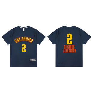 雷霆队2号SGA亚历山大训练投篮服短袖男 美式篮球运动健身T恤定制