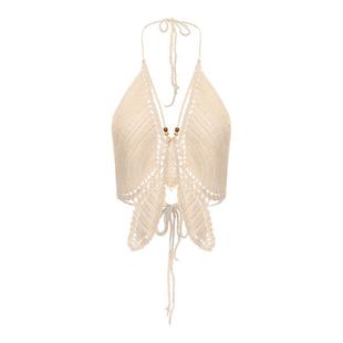 ARTE PURA米色蝴蝶钩织镂空吊带花朵半裙网格蝴蝶兰上衣波嬉风女