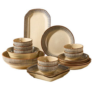 蓝雨日式复古餐具套装乔迁新居高颜值麻釉餐具礼盒2025新款伴手礼