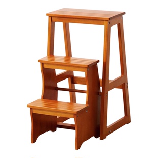 木马人实木折叠梯凳家用三步登高凳两用梯椅室内多功能踏板楼梯子