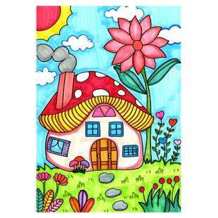 创意卡通房子涂色线稿临摹卡儿童城堡马克笔小屋美术绘画素材30张
