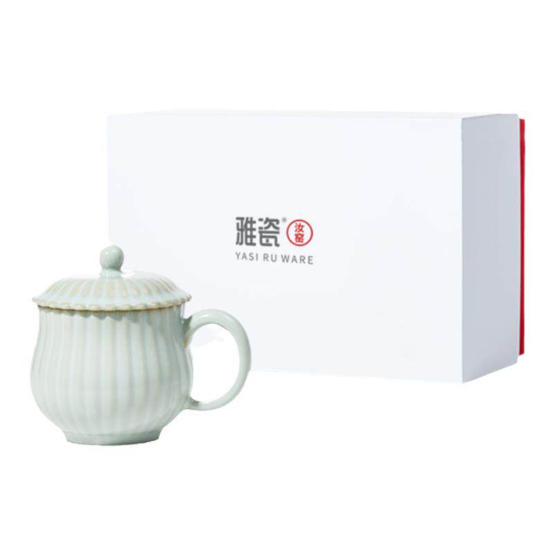 雅瓷 汝窑夫人杯 汝窑茶杯陶瓷办公杯带盖女士泡茶杯喝茶杯子高档