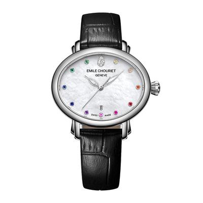 瑞士艾米龙白色贝母镶钻机械女表