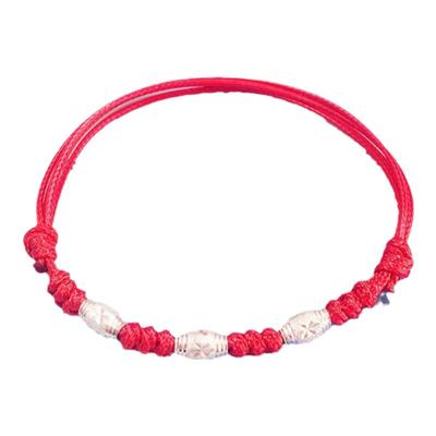 纯银转运珠红绳脚链男女百搭