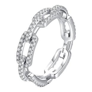 MODIANs925纯银镂空镶钻链条戒指女小众简约森系文艺时尚个性手饰