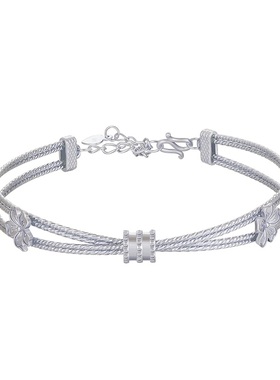 金町胖福多宝盘缠手链999纯银女小蛮腰手镯手工手串轻奢叠戴银饰