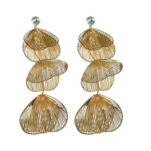 戚薇同款耳环欧美夸张镂空金属花瓣耳坠高级感耳饰小众新款耳钉银